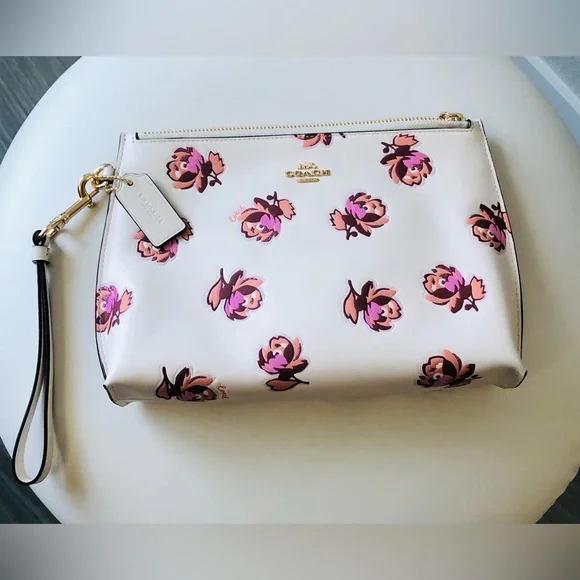Coach Lamb Leather Clutch with Pink Floral Design - Picture 1 of 11